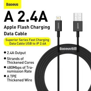 Kábel USB-Lightning Baseus Superior Series, 2,4 A, 2 m (čierny) 026621