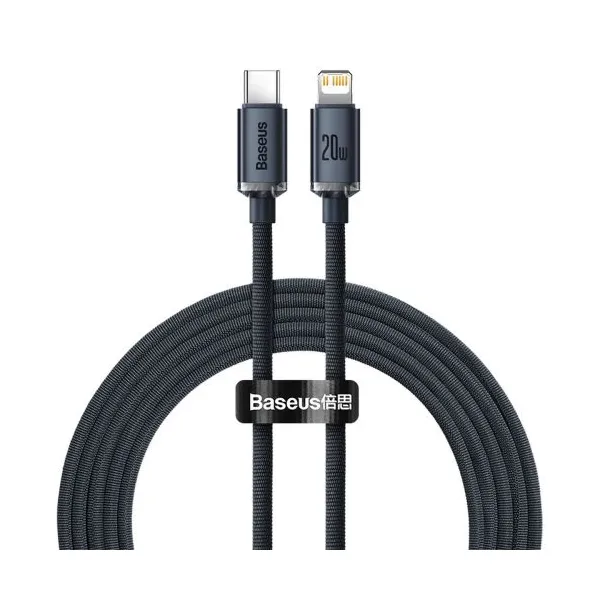 Baseus Crystal Shine Series USB-C/Lightning 20W 2m nabíjací/dátový kábel, čierny