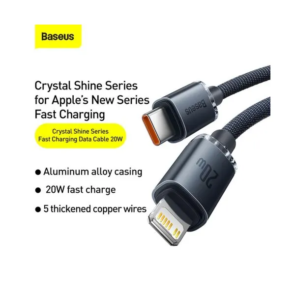 Baseus Crystal Shine Series USB-C/Lightning 20W 2m nabíjací/dátový kábel, čierny