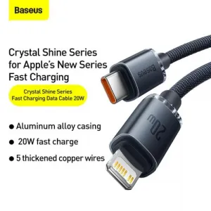 Baseus Crystal Shine Series USB-C/Lightning 20W 2m nabíjací/dátový kábel, čierny