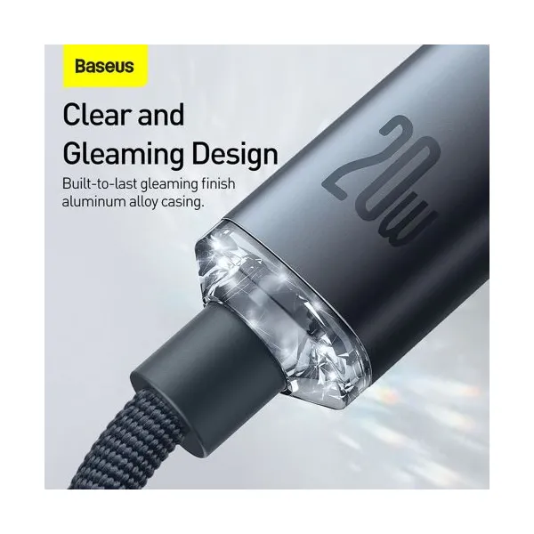 Baseus Crystal Shine Series USB-C/Lightning 20W 2m nabíjací/dátový kábel, čierny