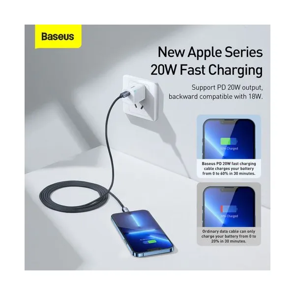 Baseus Crystal Shine Series USB-C/Lightning 20W 2m nabíjací/dátový kábel, čierny