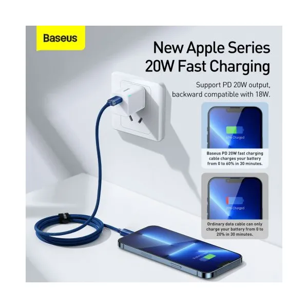 Kábel USB-C do Lightning Baseus Crystal, 20W, 1,2m (niebieski) 030328