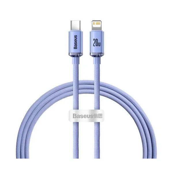 Kábel Baseus Crystal Shine USB-C na Lightning, 20 W, PD, 1,2 m (fialový) 030329