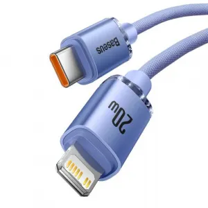 Kábel Baseus Crystal Shine USB-C na Lightning, 20 W, PD, 1,2 m (fialový) 030329