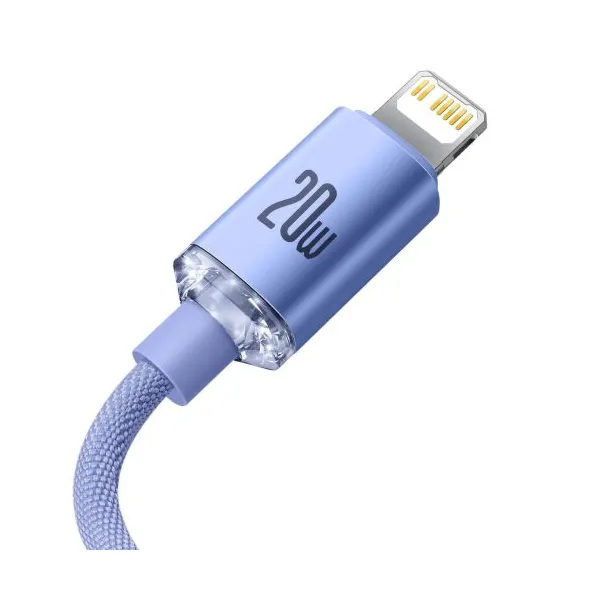 Kábel Baseus Crystal Shine USB-C na Lightning, 20 W, PD, 1,2 m (fialový) 030329