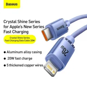 Kábel Baseus Crystal Shine USB-C na Lightning, 20 W, PD, 1,2 m (fialový) 030329