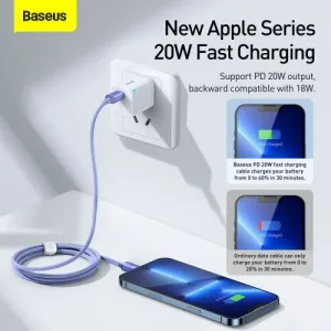 Kábel Baseus Crystal Shine USB-C na Lightning, 20 W, PD, 1,2 m (fialový) 030329