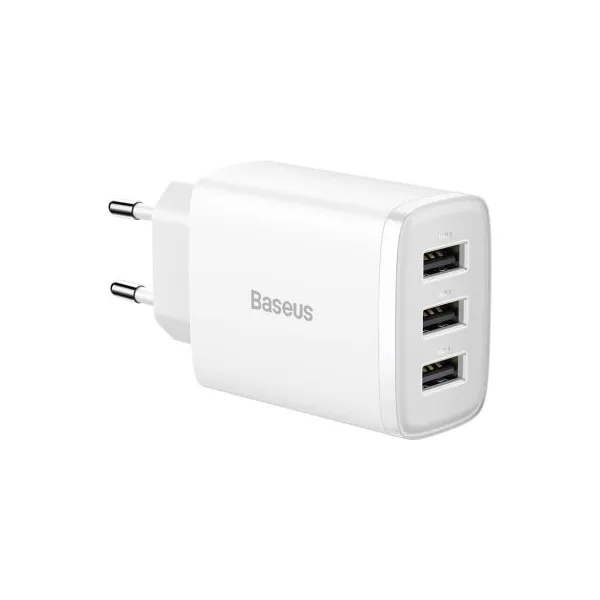 Kompaktná rýchlonabíjačka Baseus, 3x USB, 17W (biela) 033899