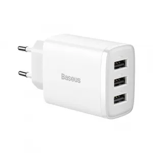 Kompaktná rýchlonabíjačka Baseus, 3x USB, 17W (biela) 033899