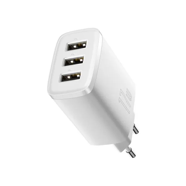 Kompaktná rýchlonabíjačka Baseus, 3x USB, 17W (biela) 033899