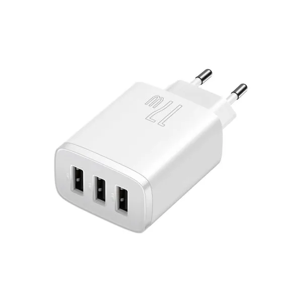 Kompaktná rýchlonabíjačka Baseus, 3x USB, 17W (biela) 033899