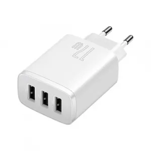 Kompaktná rýchlonabíjačka Baseus, 3x USB, 17W (biela) 033899
