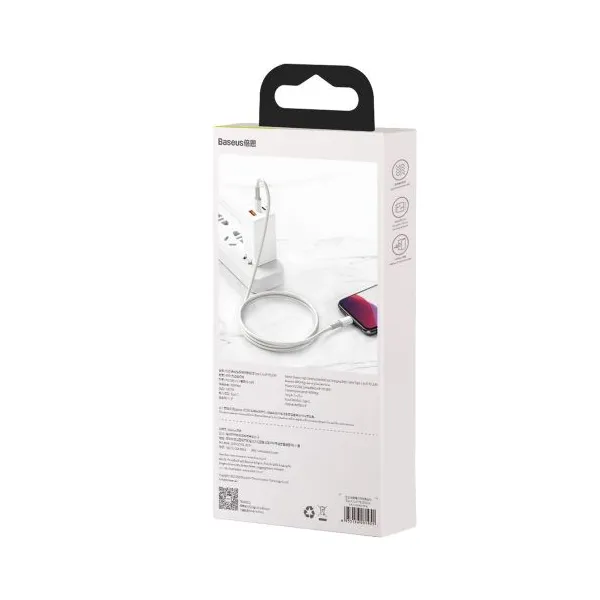 Kábel USB-C do Lightning Baseus High Density Braided, 20W, PD, 2m (biały) 024643