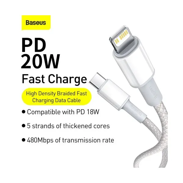 Kábel USB-C do Lightning Baseus High Density Braided, 20W, PD, 2m (biały) 024643