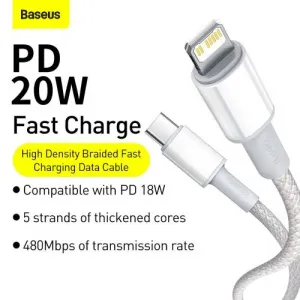 Kábel USB-C do Lightning Baseus High Density Braided, 20W, PD, 2m (biały) 024643