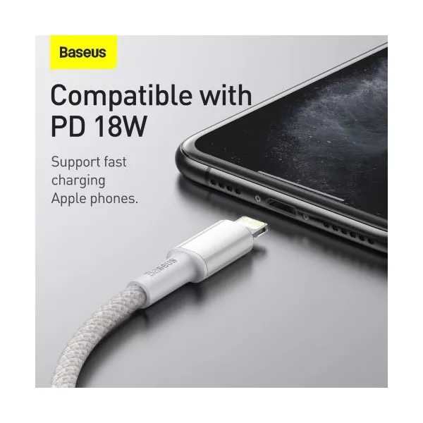 Kábel USB-C do Lightning Baseus High Density Braided, 20W, PD, 2m (biały) 024643
