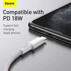 Kábel USB-C do Lightning Baseus High Density Braided, 20W, PD, 2m (biały) 024643
