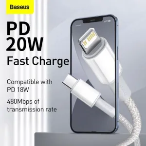 Kábel USB-C do Lightning Baseus High Density Braided, 20W, PD, 2m (biały) 024643