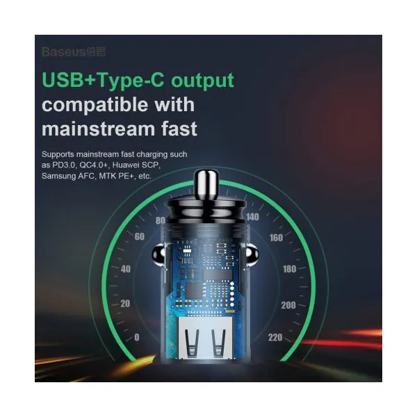 Baseus Circular PD QC4.0+ 5A 30W autonabíjačka (čierna) 017491