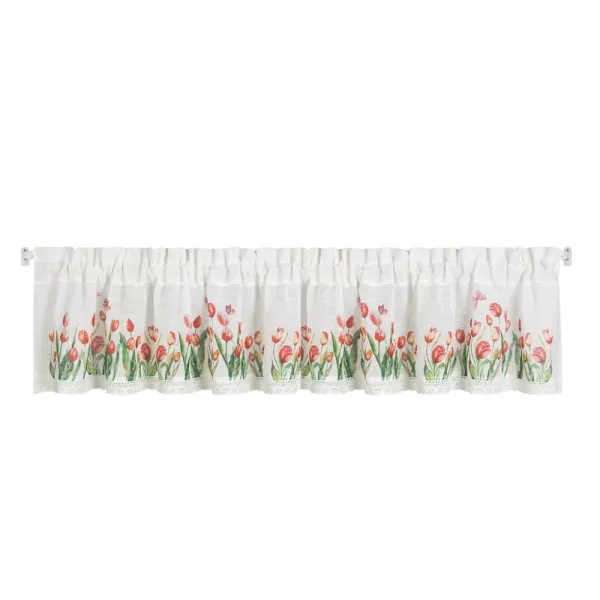 ArtFir Záclona STELLA P | biela s tulipánmi 150 x 30 cm