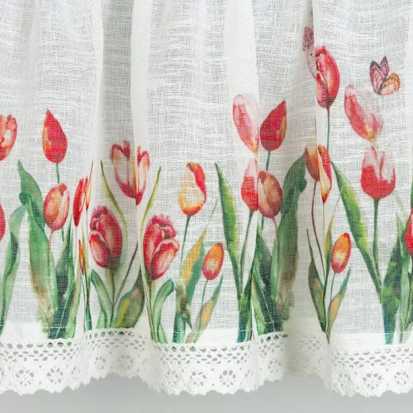 ArtFir Záclona STELLA P | biela s tulipánmi 150 x 30 cm
