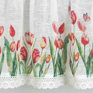 ArtFir Záclona STELLA P | biela s tulipánmi 150 x 30 cm