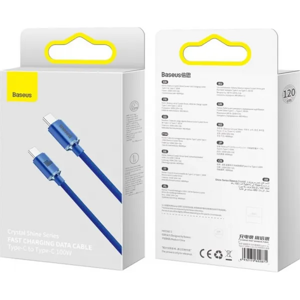 Kábel Baseus Crystal Shine USB-C na USB-C, 100 W, 1,2 m (modrý) 030621