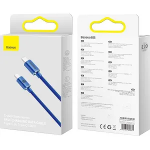 Kábel Baseus Crystal Shine USB-C na USB-C, 100 W, 1,2 m (modrý) 030621