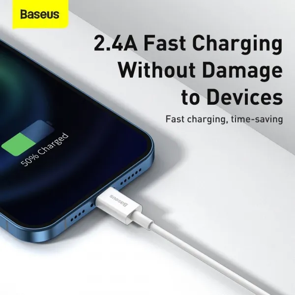 Kábel USB na Lightning Baseus Superior Series, 2,4 A, 2 m (biely) 026223