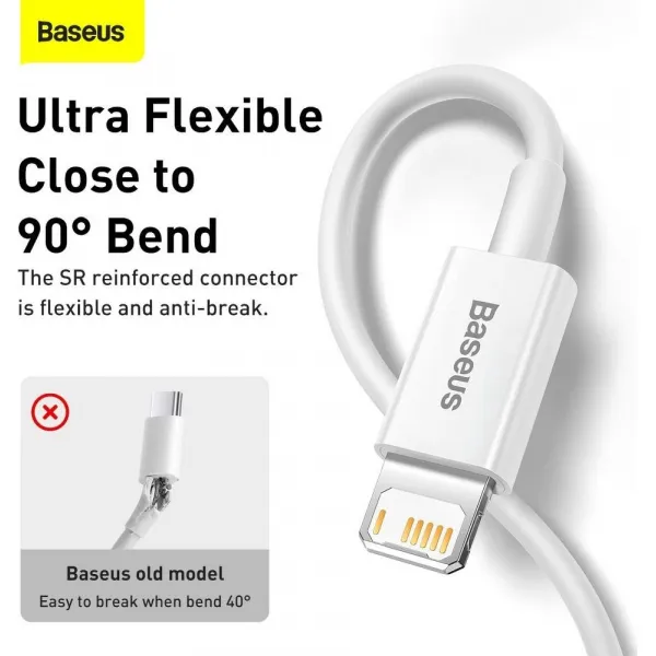 Kábel USB na Lightning Baseus Superior Series, 2,4 A, 2 m (biely) 026223