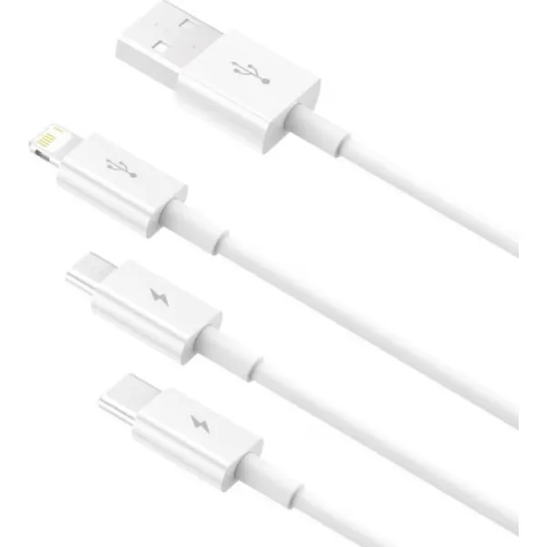 Kábel USB 3w1 Baseus Superior Series, USB do micro USB / USB-C / Lightning, 3,5 A, 1,2 m (biely) 026226