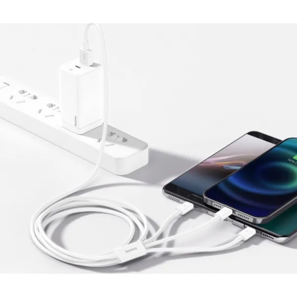 Kábel USB 3w1 Baseus Superior Series, USB do micro USB / USB-C / Lightning, 3,5 A, 1,2 m (biely) 026226