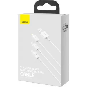 Kábel USB 3w1 Baseus Superior Series, USB do micro USB / USB-C / Lightning, 3,5 A, 1,2 m (biely) 026226