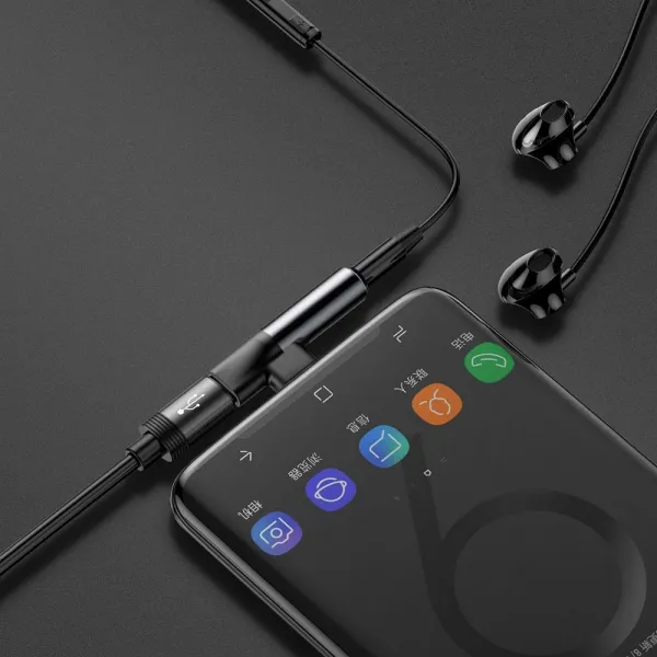 Baseus Audio adaptér USB-C na Mini Jack 3,5 mm + USB-C (čierny) 016520
