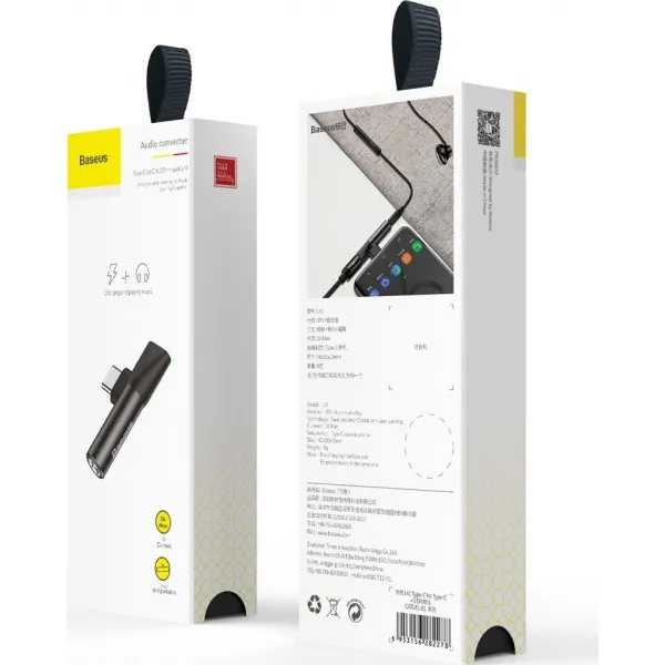 Baseus Audio adaptér USB-C na Mini Jack 3,5 mm + USB-C (čierny) 016520
