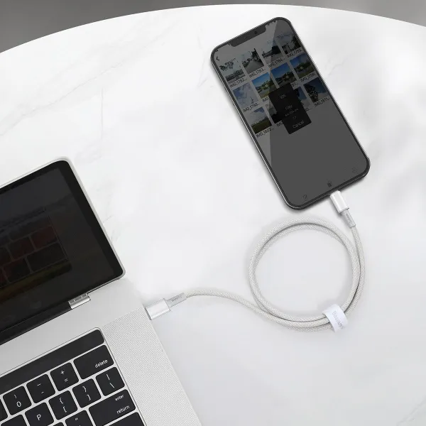 Kábel USB-C do Lightning Baseus High Density Braided, 20W, PD, 2m (biały) 024643