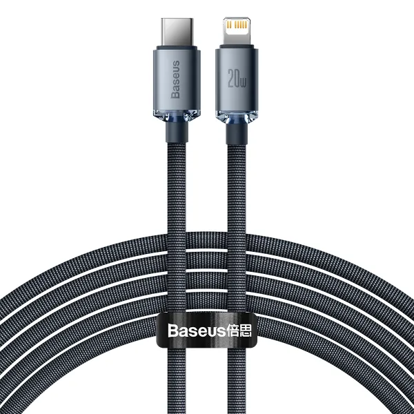 Baseus Crystal Shine Series USB-C/Lightning 20W 2m nabíjací/dátový kábel, čierny