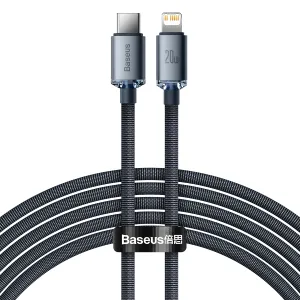 Baseus Crystal Shine Series USB-C/Lightning 20W 2m nabíjací/dátový kábel, čierny