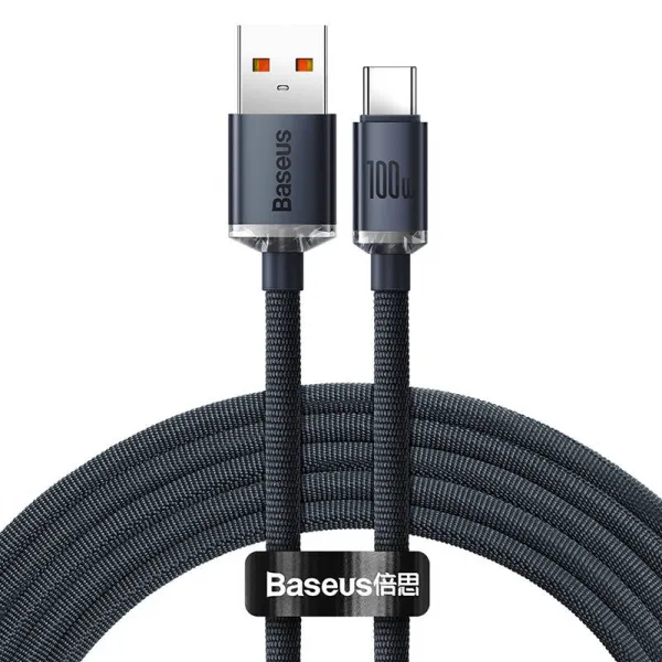 Baseus Crystal Shine Series USB-A/USB-C 100W 1,2 m nabíjací/dátový kábel, čierny