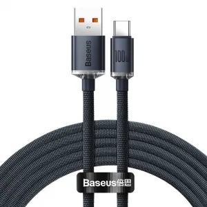 Baseus Crystal Shine Series USB-A/USB-C 100W 1,2 m nabíjací/dátový kábel, čierny
