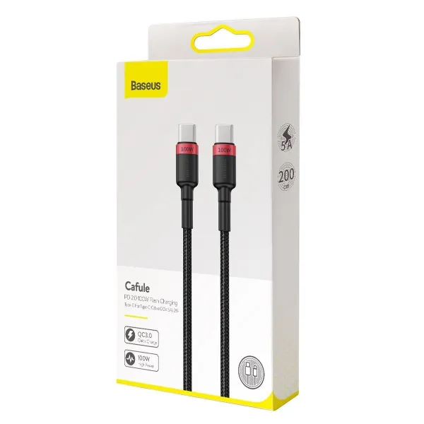 Kábel Baseus Cafule USB-C na USB-C, QC 3.0, PD 2.0, 100W, 5A, 2m (červeno-čierny) 022465