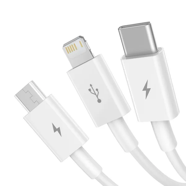Kábel USB 3w1 Baseus Superior Series, USB do micro USB / USB-C / Lightning, 3,5 A, 1,2 m (biely) 026226