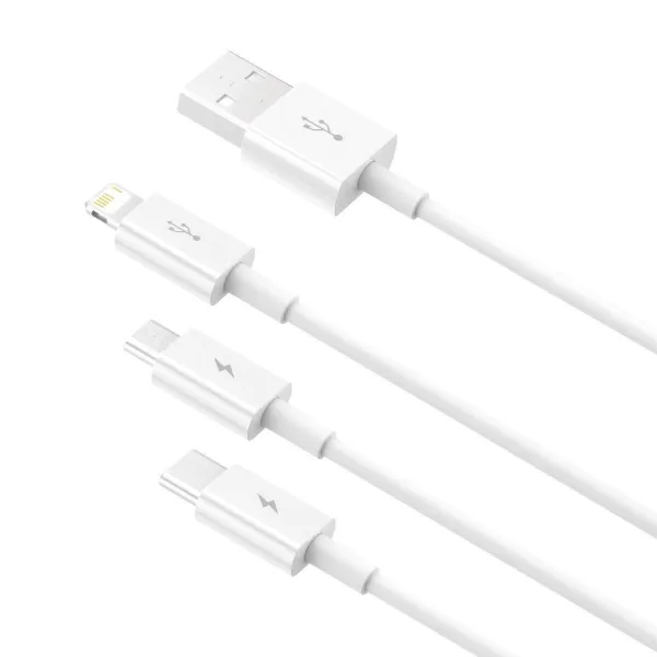 Kábel USB 3w1 Baseus Superior Series, USB do micro USB / USB-C / Lightning, 3,5 A, 1,2 m (biely) 026226