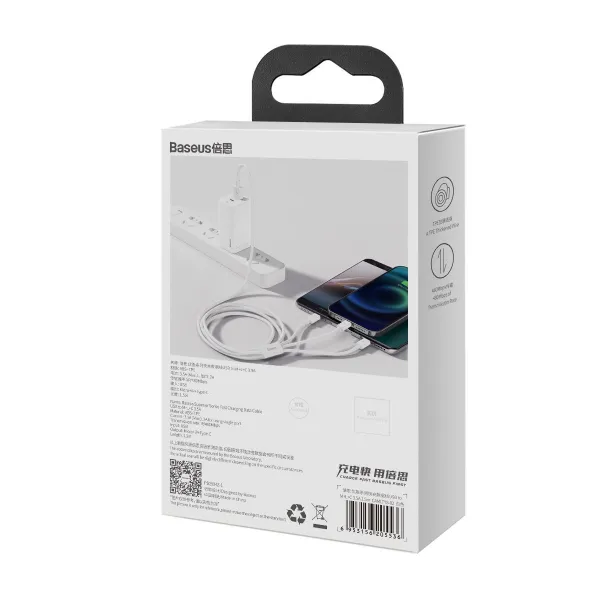 Kábel USB 3w1 Baseus Superior Series, USB do micro USB / USB-C / Lightning, 3,5 A, 1,2 m (biely) 026226