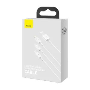 Kábel USB 3w1 Baseus Superior Series, USB do micro USB / USB-C / Lightning, 3,5 A, 1,2 m (biely) 026226
