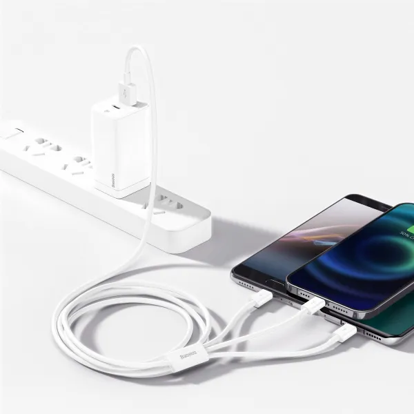 Kábel USB 3w1 Baseus Superior Series, USB do micro USB / USB-C / Lightning, 3,5 A, 1,2 m (biely) 026226