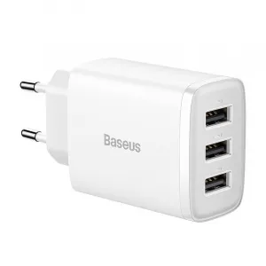 Kompaktná rýchlonabíjačka Baseus, 3x USB, 17W (biela) 033899