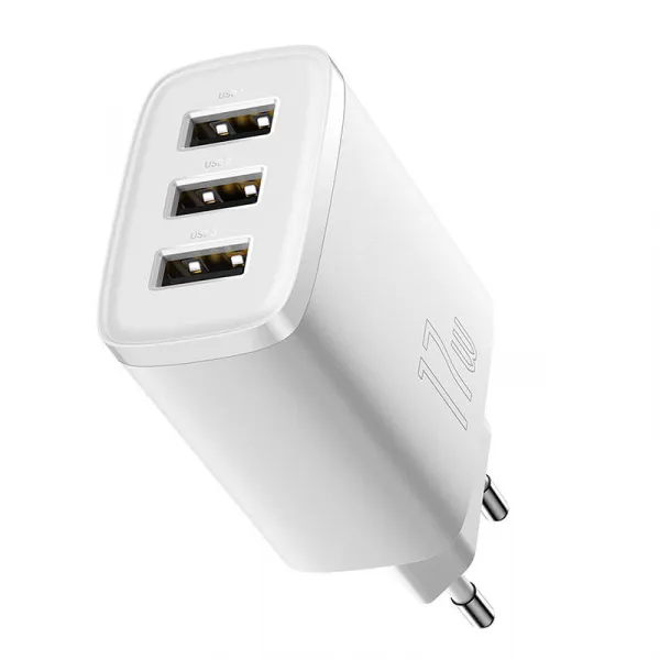 Kompaktná rýchlonabíjačka Baseus, 3x USB, 17W (biela) 033899