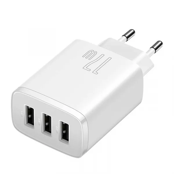Kompaktná rýchlonabíjačka Baseus, 3x USB, 17W (biela) 033899